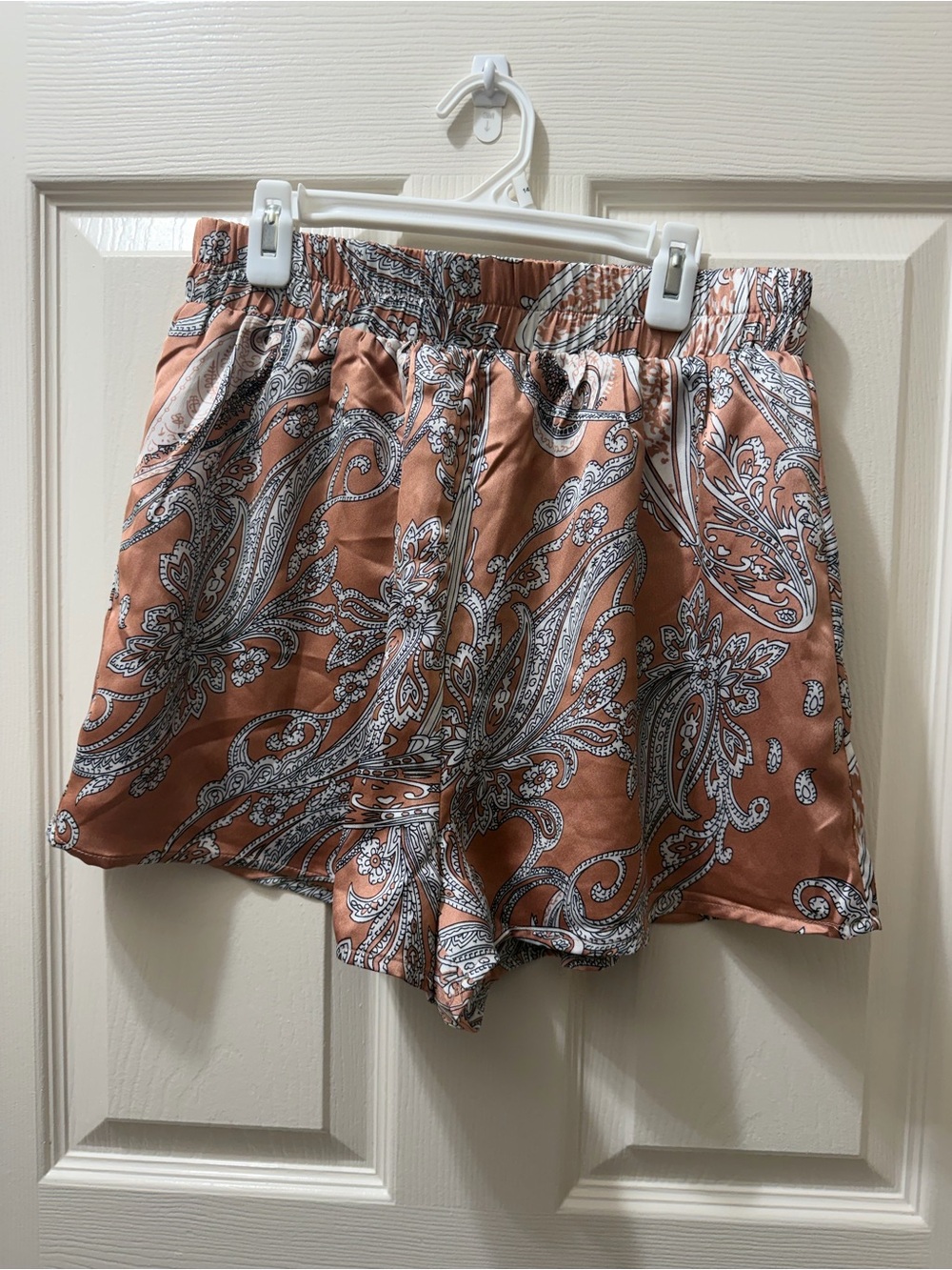 Kittenish Paisley Satin Shorts and matching top in Rust Pink